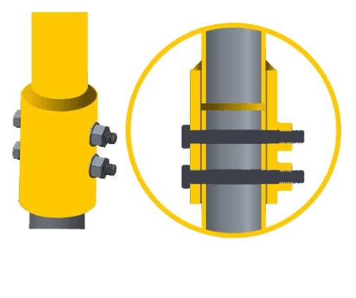 extension with reinforced joints for foundation on screwed piles with high stability