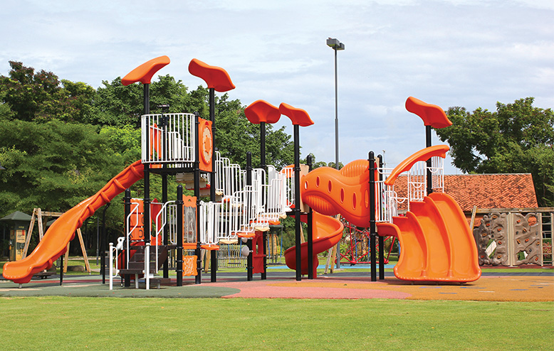 Helical piles for playground structure