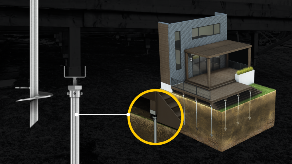 3D example of helical piers for a deck